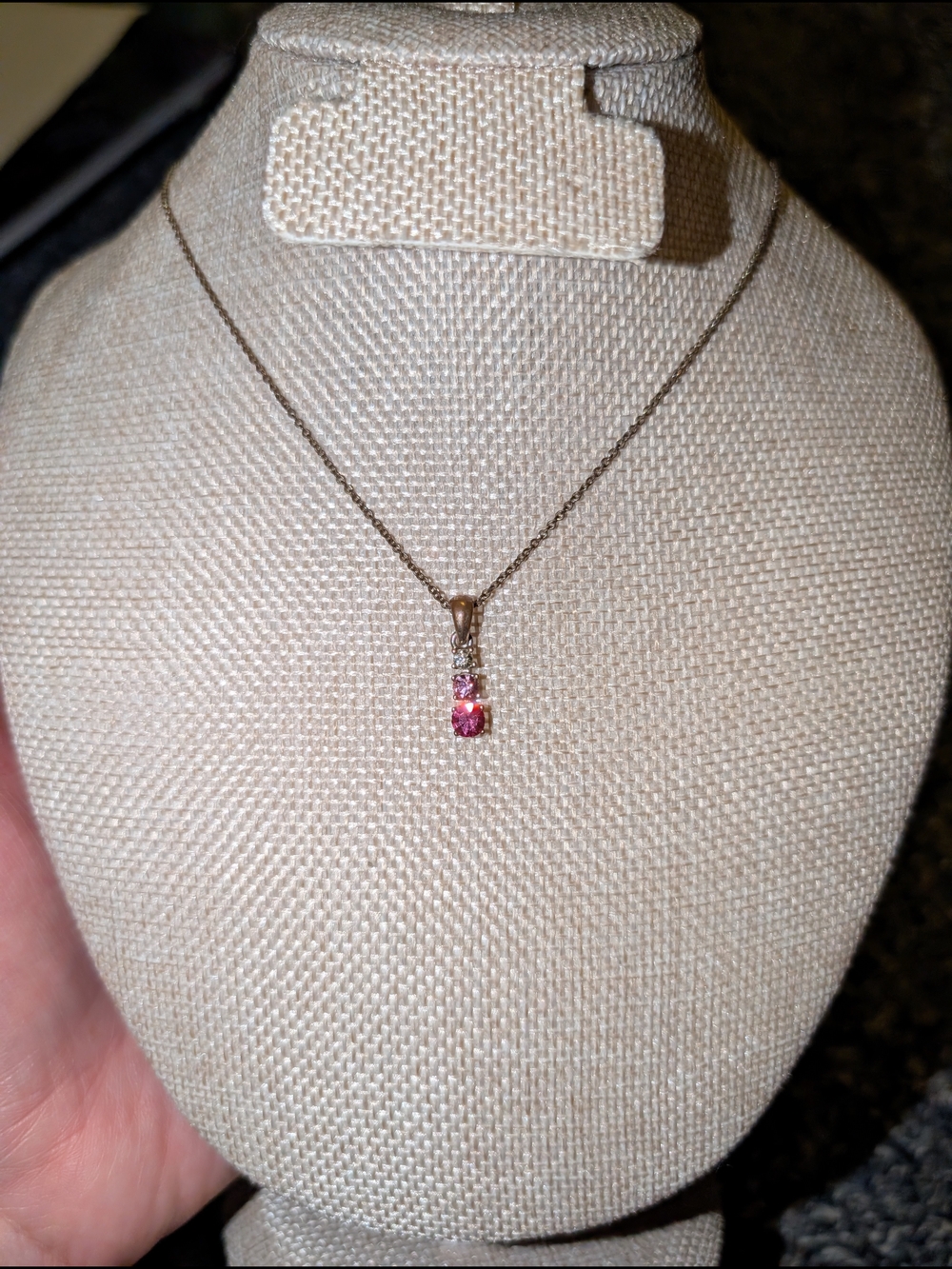 Necklace with 3 Tier Pink Gemstone Pendant - Women's Jewelry